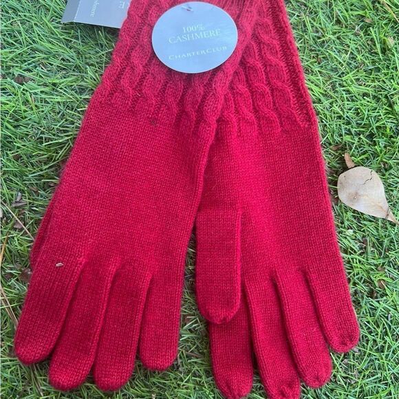 Charter Club 100% Cashmere Light Weight Gloves Touch Screen Compatible Red NWT - Picture 2 of 2